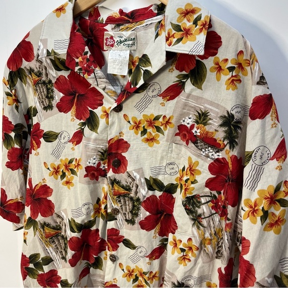 Vintage Hilo Hattie Red Hawaiian Shirt Mens L Hawaii USA Made Hibiscus Floral - Picture 2 of 5